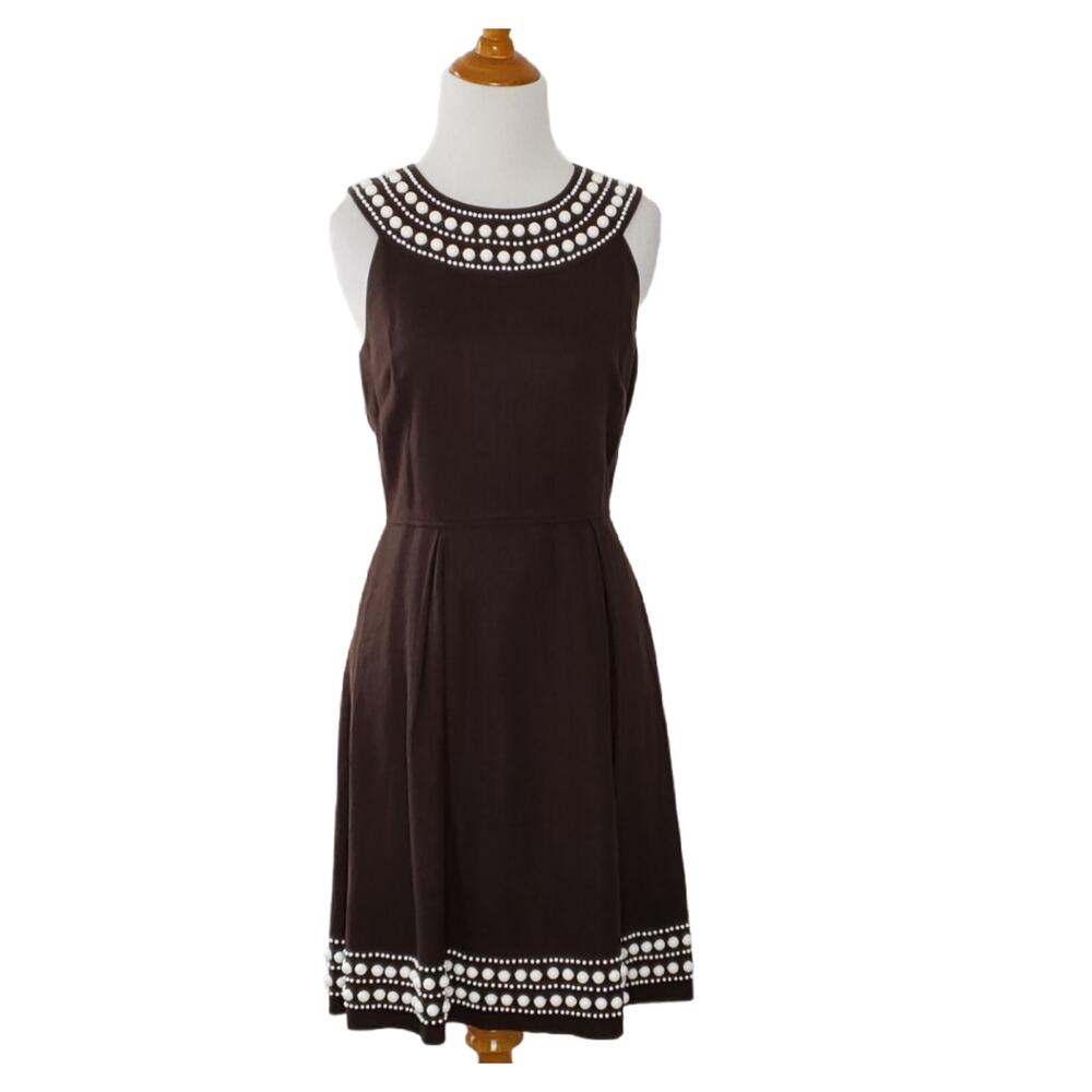 Kate Spade Linen Dress Brown Embellished Beaded Sleeveless  Women 4